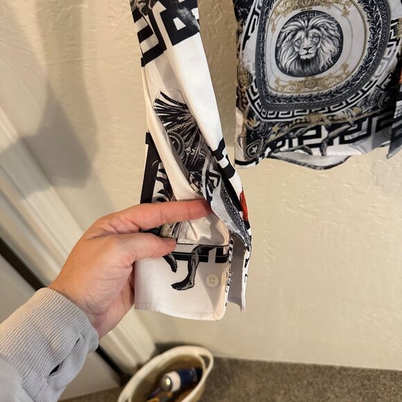 Pavini Long Sleeve Button Up Gold Baroque Lion Dress Shirt - Picture 3 of 10